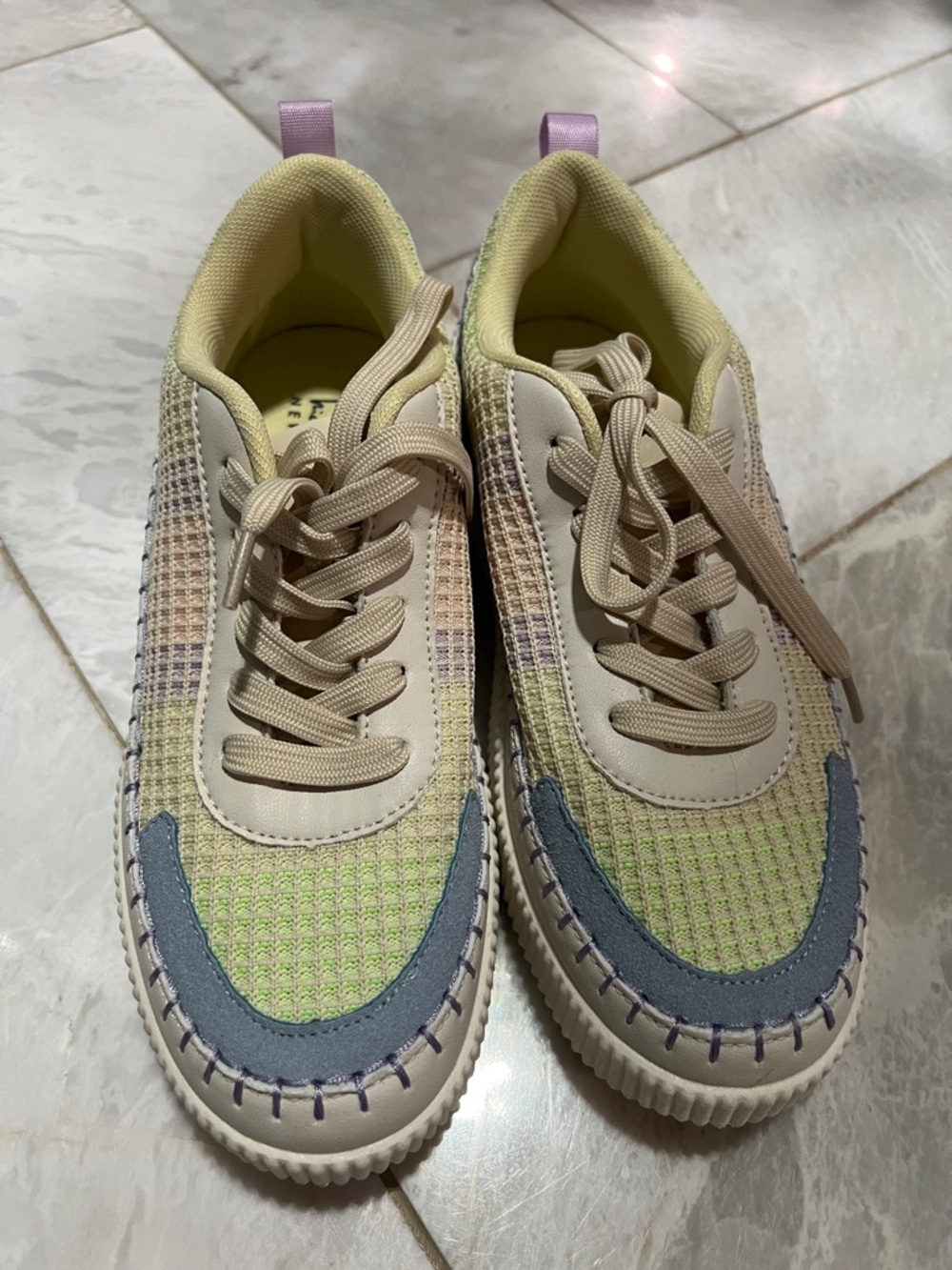 Nicole Miller Women's Pastel Green and Blue Knit Sneakers